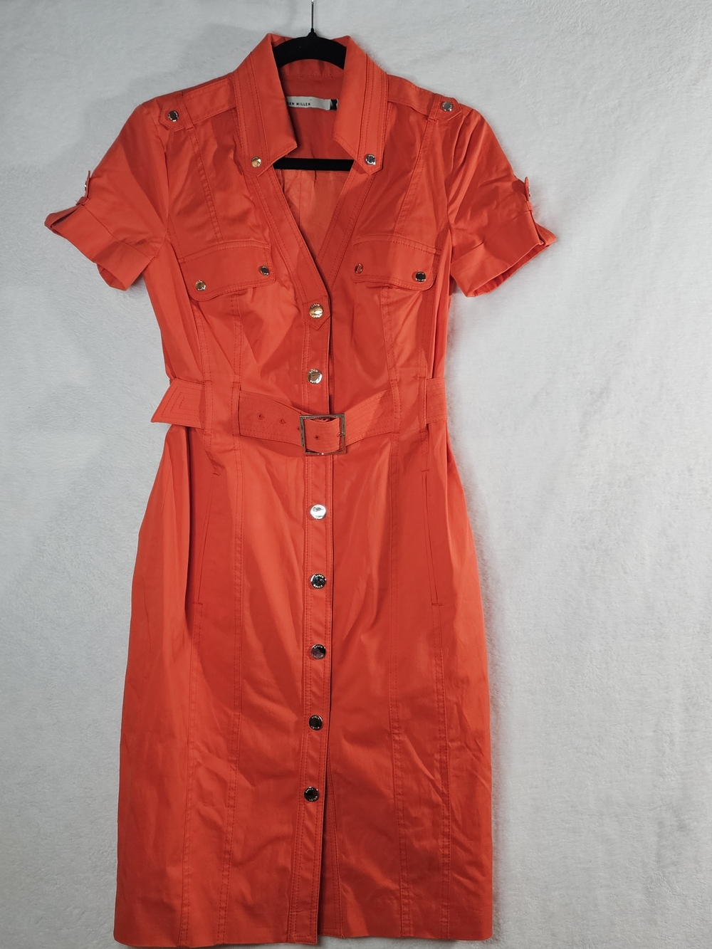 Karen Millen Orange Button-Front Belted Midi Shirt Dress